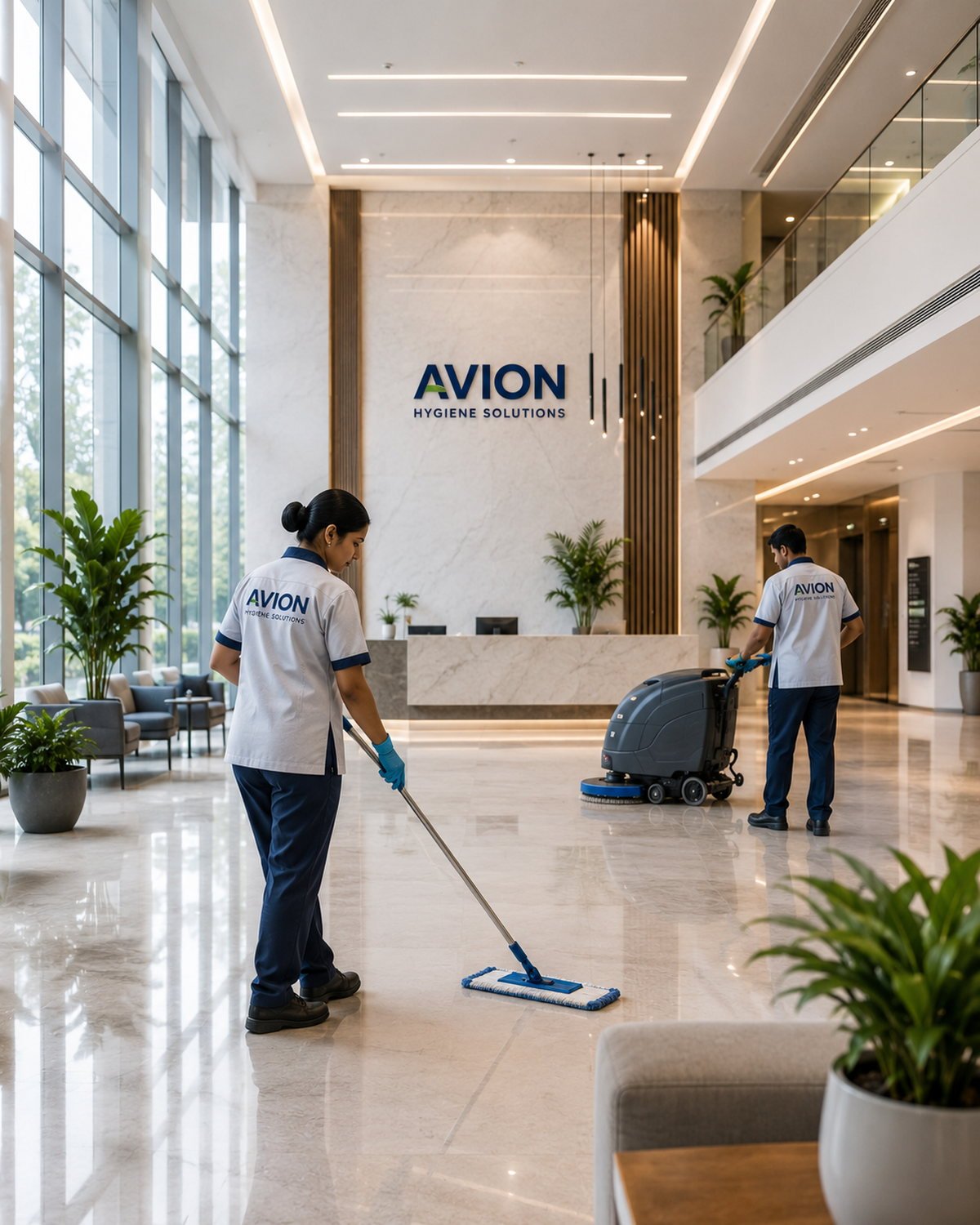 Pristine, professionally maintained commercial interior representing Avion hygiene standards
